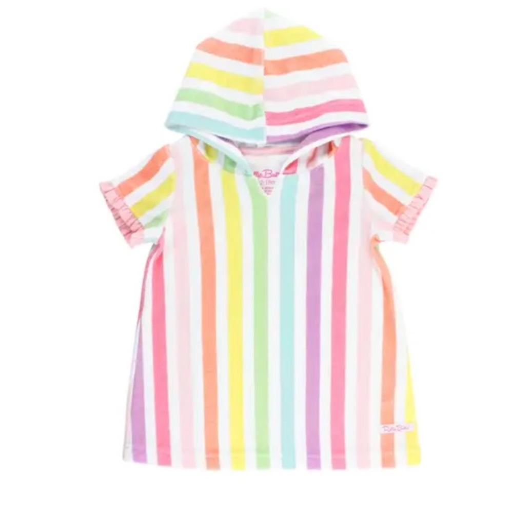 RuffleButts rainbow stripe hoodie Cover-up tunic 18-24M